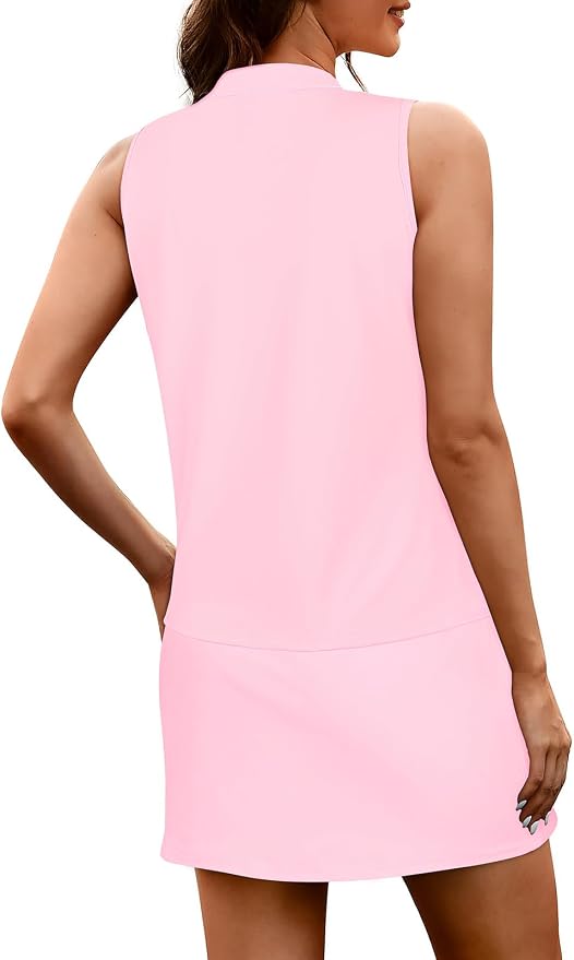 Koscacy Women's Tennis Skort Set Zip Up Tank Top 2 Piece Summer Outfit