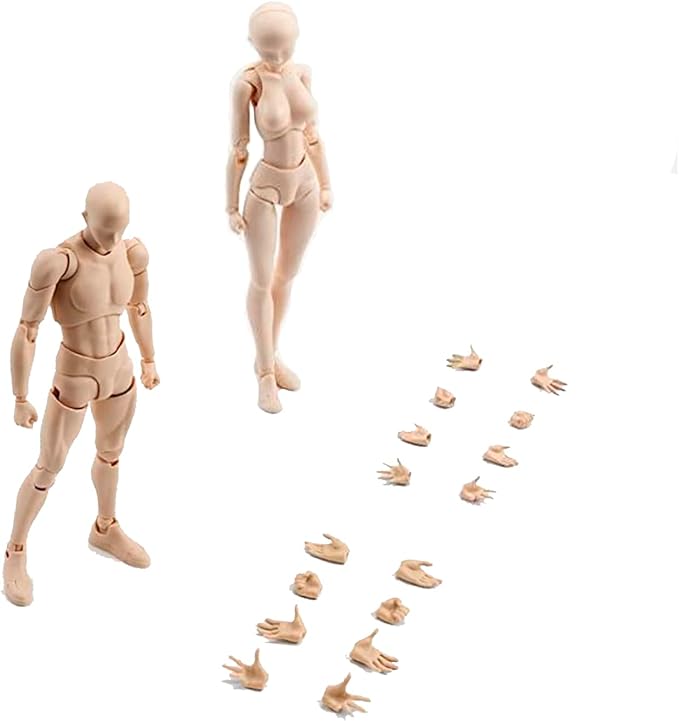 Action Figures PVC Model (Yellow Color) with Box Drawing Figure Models for Artists(Female+Male)