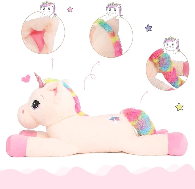 Tezituor 43'' Big Unicorn Plush Toys,Off-White Unicorn Stuffed Animals,Lovely Beige Birthday Decorations for Girls,Giant Unicorns Gifts for Children