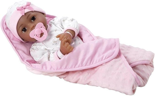Adora Realistic Adoption Doll Joy, 16” Adorable Doll with 9-Piece Accessories includes Pacifier, Hospital Bracelet, Disposable Diaper, Blanket, Crib, Removable Onesie and a Cap.