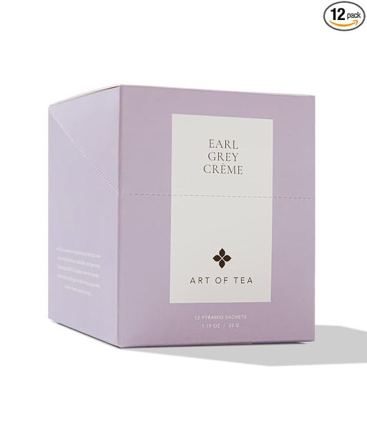 Art of Tea Earl Grey Creme Tea Bags 12 Count, Organic Black Tea with Bergamot & French Vanilla, Premium Pyramid Sachets for London Fog & Breakfast Tea
