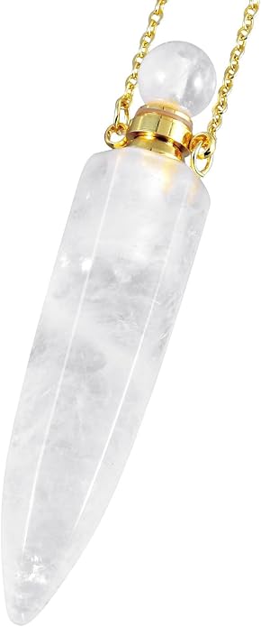 TUMBEELLUWA Crystal Perfume Bottle Necklace for Women Men | Faceted Crystal Point Necklace, Essential Oil Diffuser Vial Necklace, Openable Locket Bottle Jewelry for Daily Wear