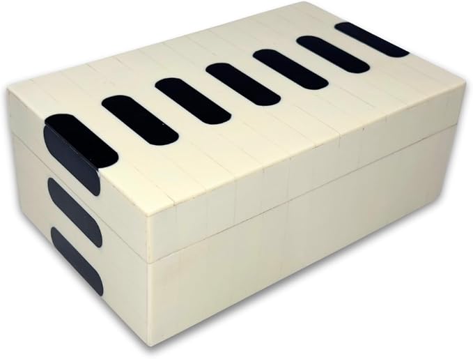 Perilla Home Home Decor Decorative Storage Wooden Box Small Piono Organizer Tool Stash Card Craft Treasure Trinket Memory Keepsake Jewelry Box for Men and Women, Gifts For All, Black and Off White