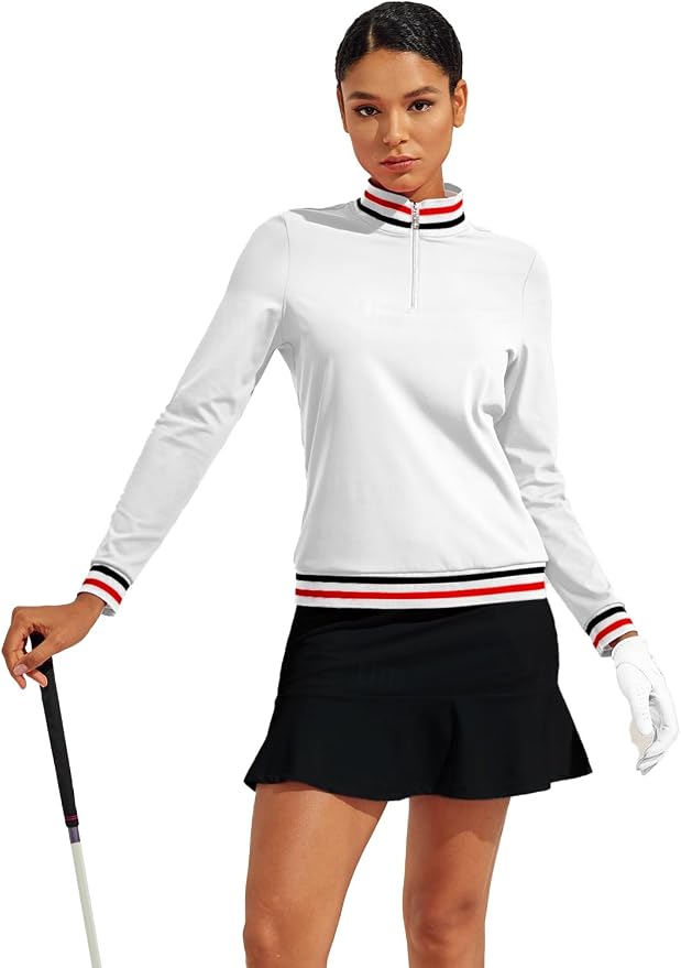 ACEGOLFS Womens Golf Polo Shirts Solid Long Sleeve Quarter Zip Pullover Shirt for Women UPF 50+ Rash Guard Ladies Workout Top