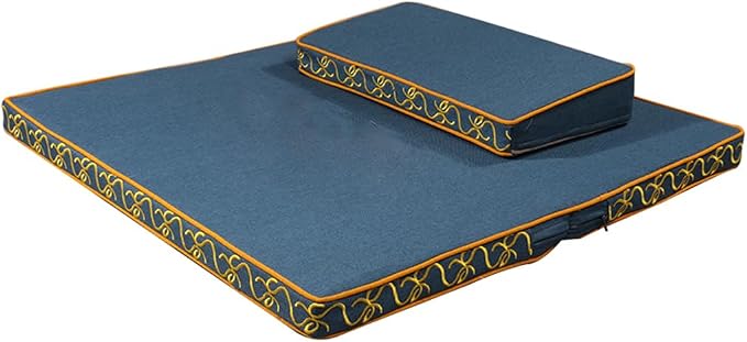 Portable Foldable Meditation Cushion Mat Set with Washable Cotton Linen Cover, Larger Thick Yoga Mat Bolster Floor Pillows Seating for Adults Meditation Accessories blue-70CM