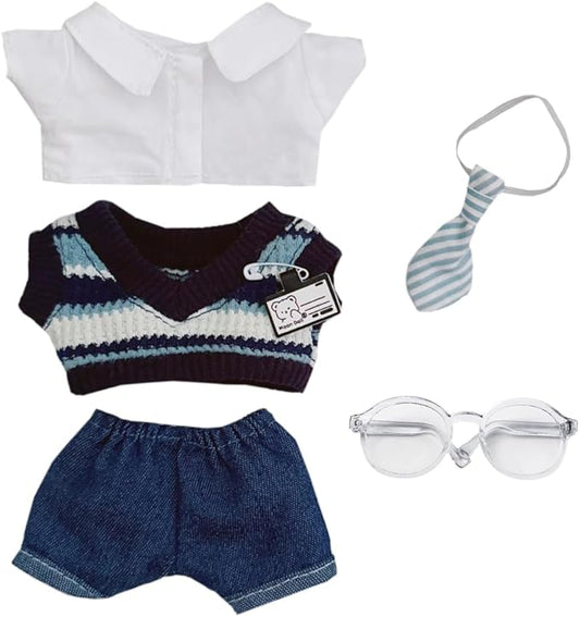 niannyyhouse 10cm-15cm Plush Doll Clothes Uniform Set Compatible with 17cm Labubu Doll (Blue)