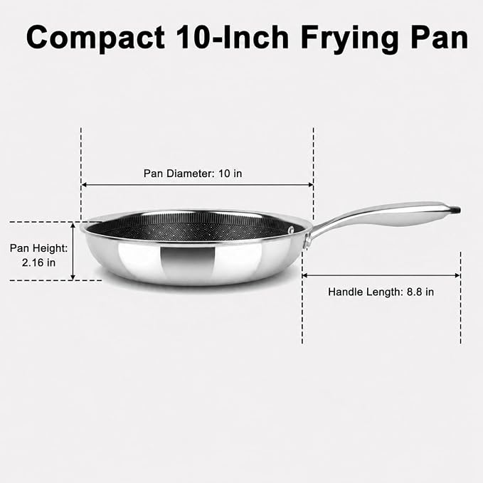 imarku 10 Inch Non Stick Frying Pans, Healthy Hybrid Ceramic Frying Pans | Stainless Steel Frying Pan for Gas, Electric, and Induction, PFOA Free, Dishwasher & Oven-Safe Non Stick Skillets