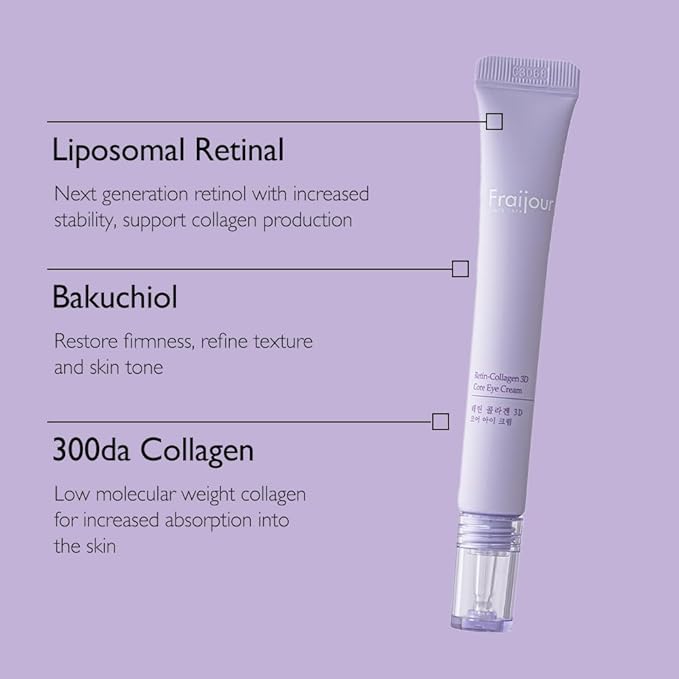 Fraijour Retin-Collagen 3D Core Eye Cream – Anti-Aging Eye Cream with Bakuchiol & 7 Collagens, Firms & Hydrates Delicate Areas, Lightweight & Non-Irritating, For All Skin Types, 0.51 fl.oz.