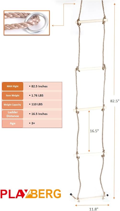 PLAYBERG 5 Step Climbing Wooden Rope Ladder