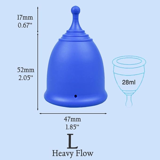 SHORDY Menstrual Cups - Large Reusable Period Cup for Women (Blue) | 100% medical grade silicone Copa menstrual, Heavy flow, Wear up to 12 hr with comfort, Pads, Disc & tampon alternative