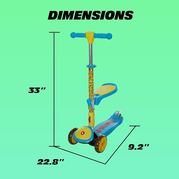 SKIDEE Kick Scooter for Kids Foldable 3 Wheel Scooter with Lean-to-Steer, Adjustable Height, Removable Seat & LED Light Wheels | Toddler Scooter Up to 12 Year Old Boys/Girls