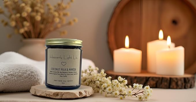 Heavenly Light LLC Coconut Milk & Mimosa 100% Non-Toxic 9 oz Scented Soy Wax Candles