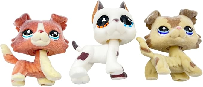 3pcs/Set Custom Flocked Pet Shop Toys Short Hair Cat Kitten Collie Great Dane Cocker Spaniel Dachshund Puppy Dog OOAK Compatible with LPS (#2210 and 577 and 1542)
