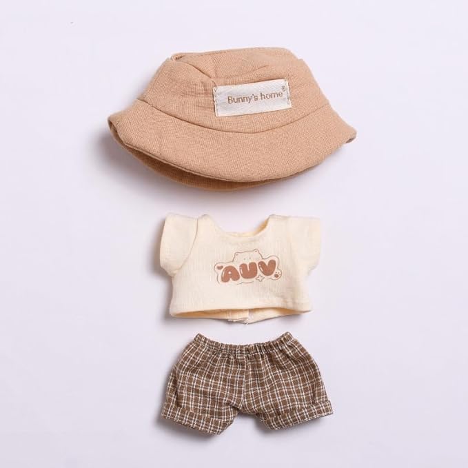 Clothes for 17cm Doll Overalls&hat Clothes Accessories(No Doll), Cute Outfit Suitable for 6.69inch (17cm) Doll Soft Cotton Clothing Replacement