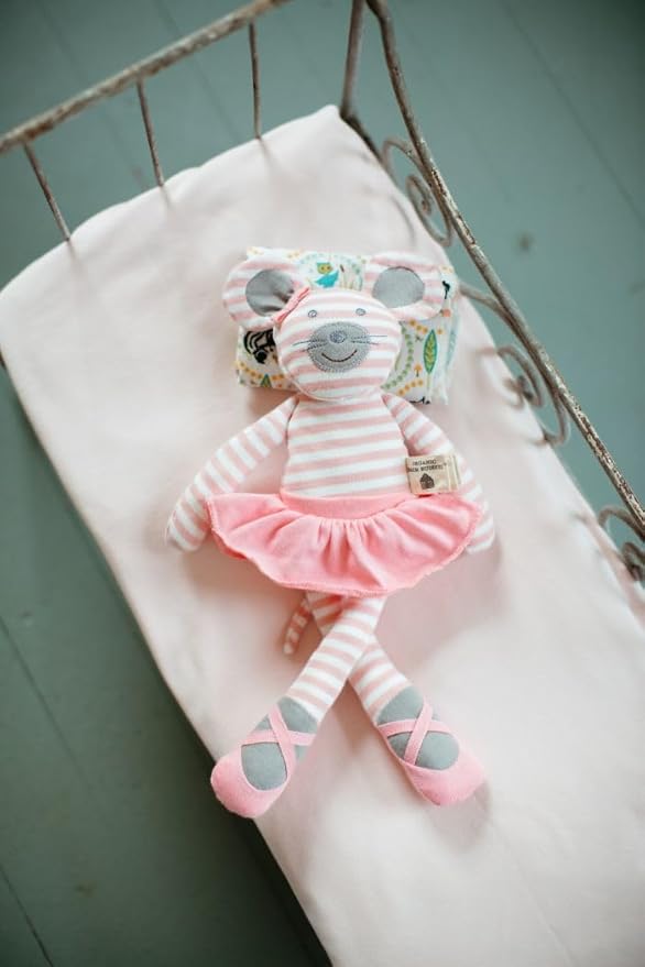 Organic Farm Buddies Apple Park Ballerina Mouse Plush Baby Toy for Newborns, Infants, Toddlers - Hypoallergenic, 100% Organic Cotton