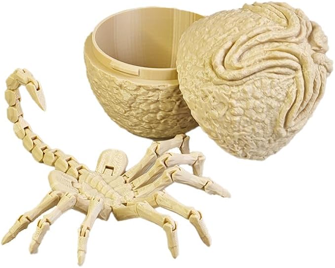 3D Printing one-Piece Articulated Movable face-Hugging Bug Alien Bug Egg Toy Desktop Decoration, Creative Ornaments, Adults Fidget Toys (Bone Colour - Facehugger + Alien Eggs)