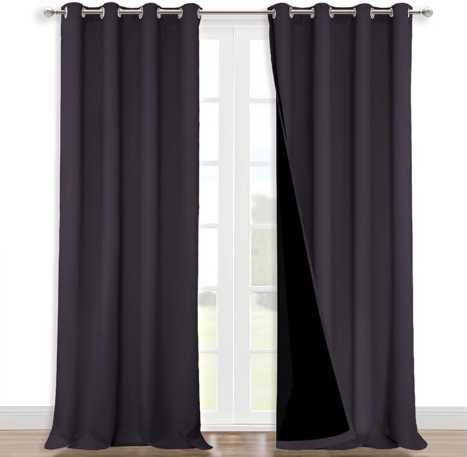 NICETOWN 100% Blackout Blinds, Set of 2, 46" x 96", Greyish Purple, Laundry Room Decor Window Treatment Curtains for Large Patio Sliding Door, Thermal Insulated Curtains for Bedroom