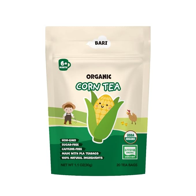 BARI Organic Baby Corn Tea – Baby Tea for the Whole Family | Korean Oksusu Cha, Caffeine-Free, No Sugar, Heavy Metal Tested | 20 Tea Bags