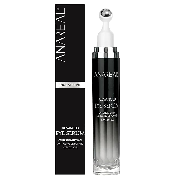 ANAREAL Eye Bags Treatment for Men - Eye Cream for Dark Circles & Caffeine Eye Serum and Eye Roller for Puffy Eyes