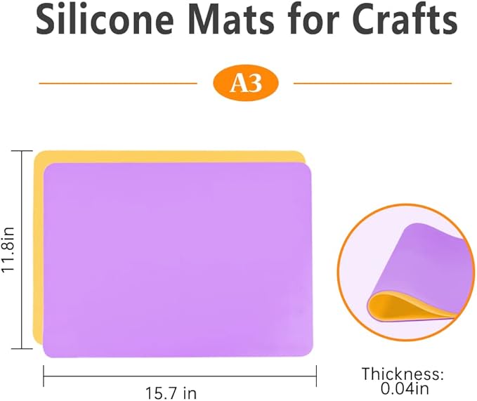 Silicone Mat, IKOCO 15.7"x 11.8" Silicone Craft Mat for Playdough A3 Large Nonstick Resin Molds Sheets for Epoxy Resin Jewelry Casting, Purple and Yellow