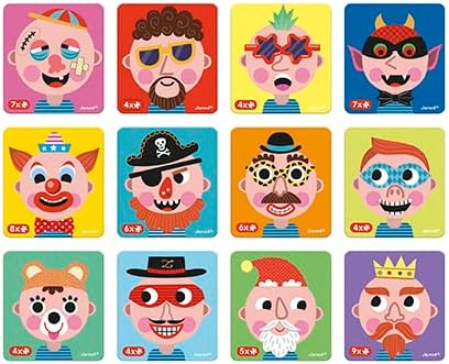 Janod - Magnetibook 83 Pc Magnetic Boy Crazy Face Dress Up Game - Decorating Fridge with Magnetic Letters - Enhances Creativity and Learning - Boosts Self-Confidence - Portable and Easy Storage