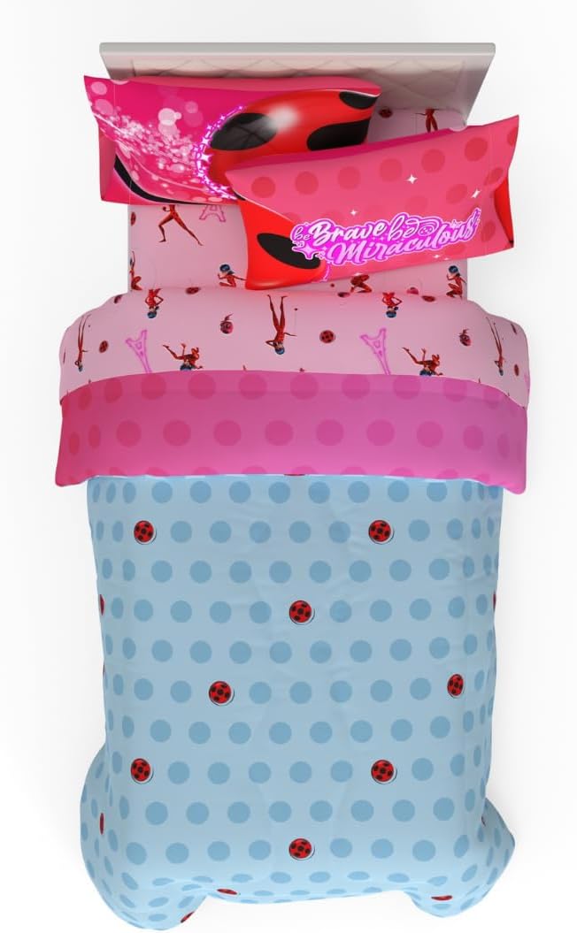 Miraculous: Tales of Ladybug and Cat Noir Kids Bedding Super Soft Comforter and Sheet Set, 5 Piece Full Size, (Officially Licensed Product)