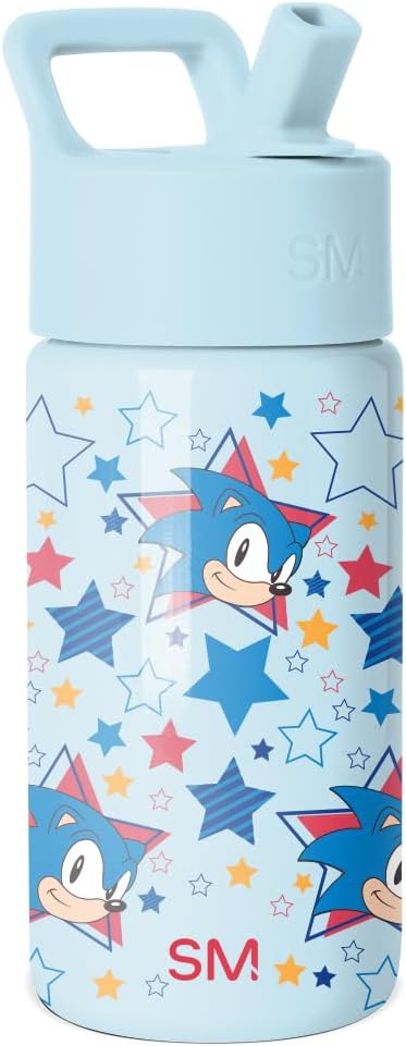 Simple Modern Kids Summit Water Bottle with Straw Lid | SEGA Sonic the Hedgehog 14oz Stainless Steel Cup Insulated Tumbler for Toddlers, Boys, Girls, School | Sonic Stars