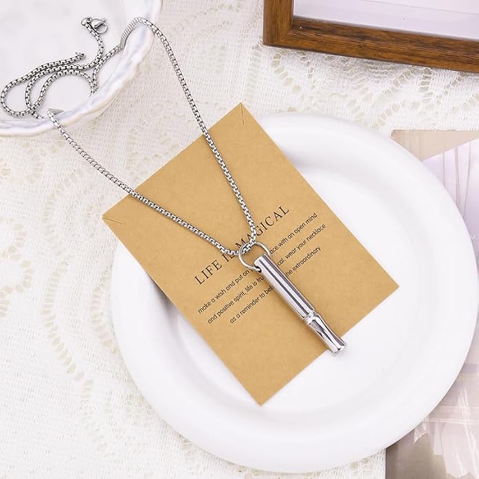 Mindful Breathe Necklace for Men Women Quit Smoking Breathe Whistle Pendant Stress Relief Necklace Anxiety Relief Gift