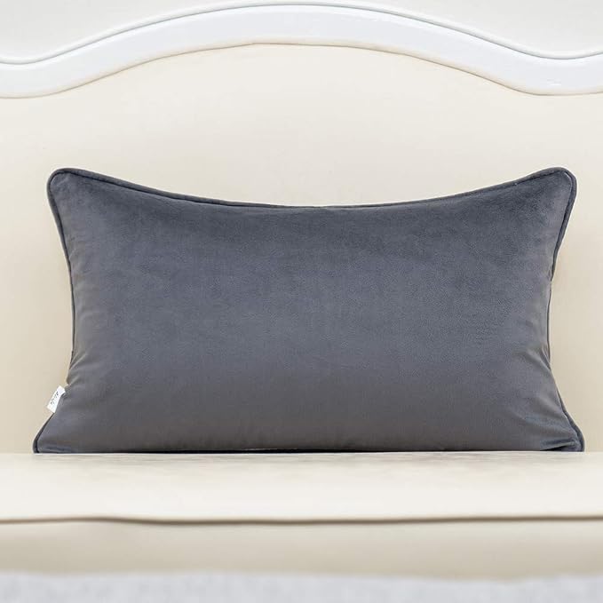Alerfa 12 x 20 Inch Gray Silver Rectangle Maple Leaf Pillow Embroidery Cut Velvet Cushion Case Luxury Modern Lumbar Throw Pillow Cover Decorative Pillow for Couch Sofa Living Room Bedroom Car