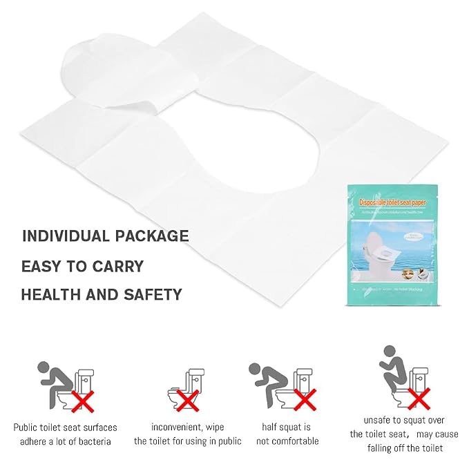 Toilet Seat Covers Disposable, 100-Count Flushable Paper Travel Toilet Seat Covers for Adults and Kids Potty Training, Great Biodegrable Accessories for Public Restrooms, Airplane, Camping
