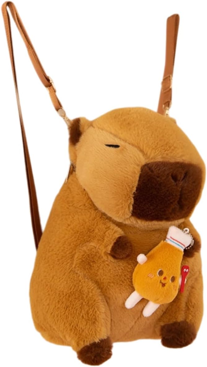 Capybara Bow Bowknot Orange Flower Lollipop Cute Plush Backpack Kawaii Cartoon Design for Women Ita Bag (Chicken leg)