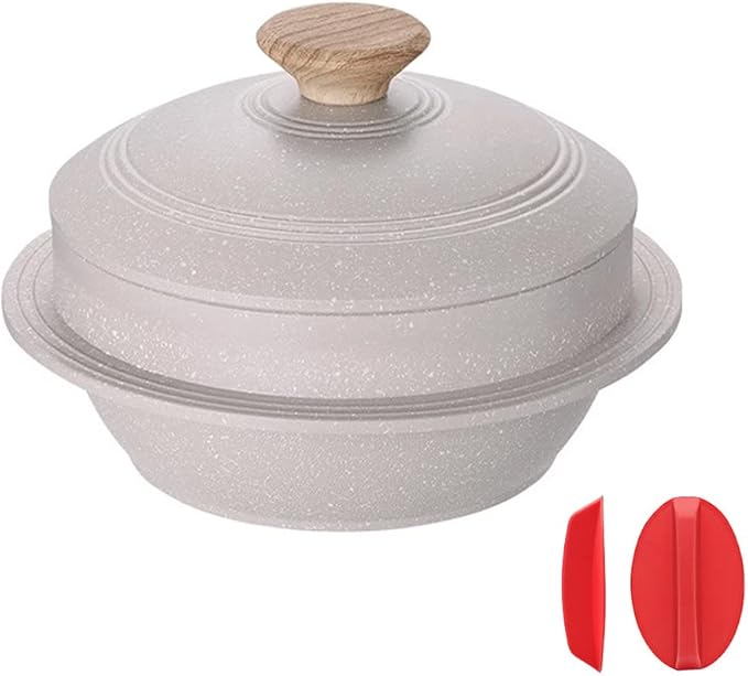 Korean Dutch Oven, Rice Pot, 63 oz Enameled Cast Aluminum Pot with Lid, Korean Stone Bowl for Induction, White