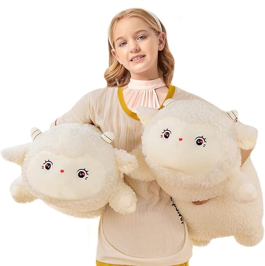 ELAINREN Cuddly Cream Lamb Plushies Dolls Ultra-Soft Big White Sheep Stuffed Animals Pillow Fluffy Curly Sheep Plush Farm Toy Gifts/23.6''