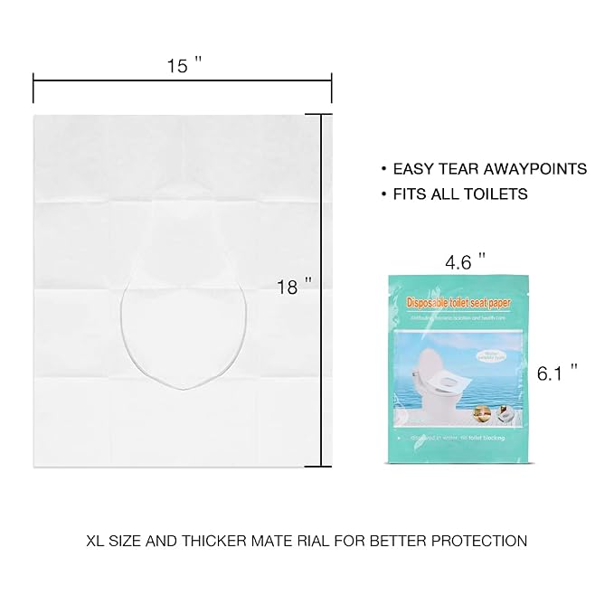 Toilet Seat Covers Disposable, 50-Count Flushable Paper Travel Toilet Seat Covers for Adults and Kids Potty Training, Great Biodegrable Accessories for Public Restrooms, Airplane, Camping