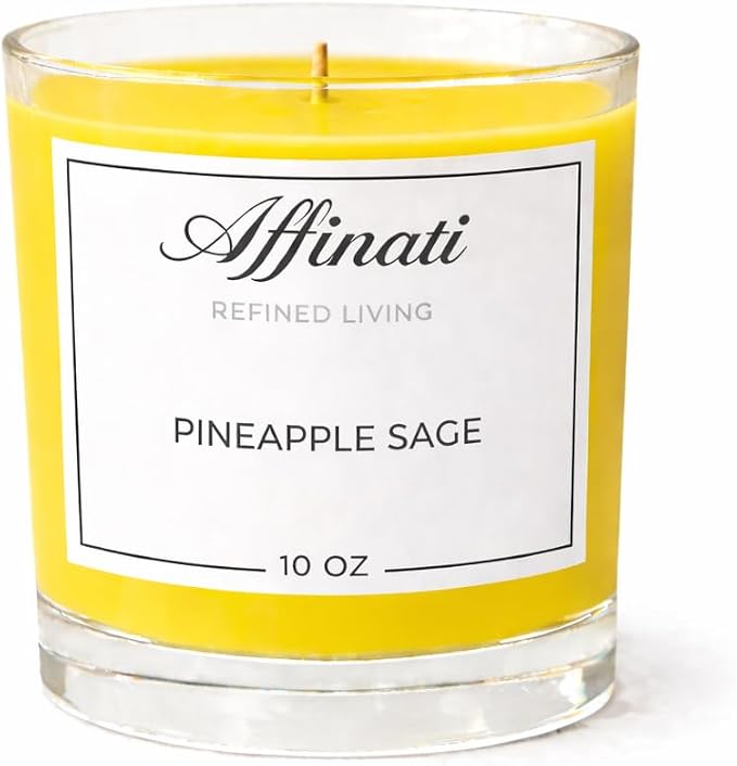 Pineapple Sage Affinati 10 oz Scented Candle for Home – Long Lasting Fruity Soy Blend Candle with Wooden Wick, Strong Scent Throw Glass Jar Candles, Premium Clean Burning Aromatherapy Gifts