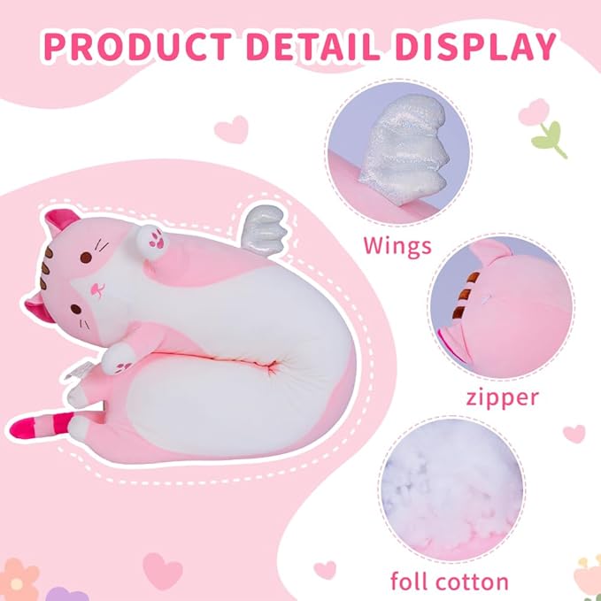 Cute Cat Plush Pillow, Pink Long Stuffed Animal Soft Kitten Plushie Kawaii Cat Stuffed Toy for Kids, Girlfriend (110cm/43.3inch)