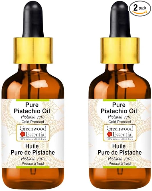 Greenwood Essential Pure Pistachio Oil (Pistacia Vera) with Two Glass Droppers Cold Pressed (Pack of Two) 15ml X 2 (1 oz)