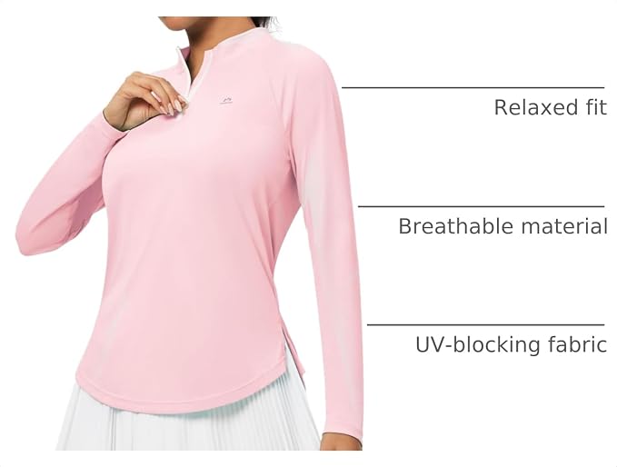 Heathyoga Long Sleeve Workout Tops for Women Golf Shirt UPF 50+ Swim Shirts for Woman UV Sun Protection Quarter Zip Pullover