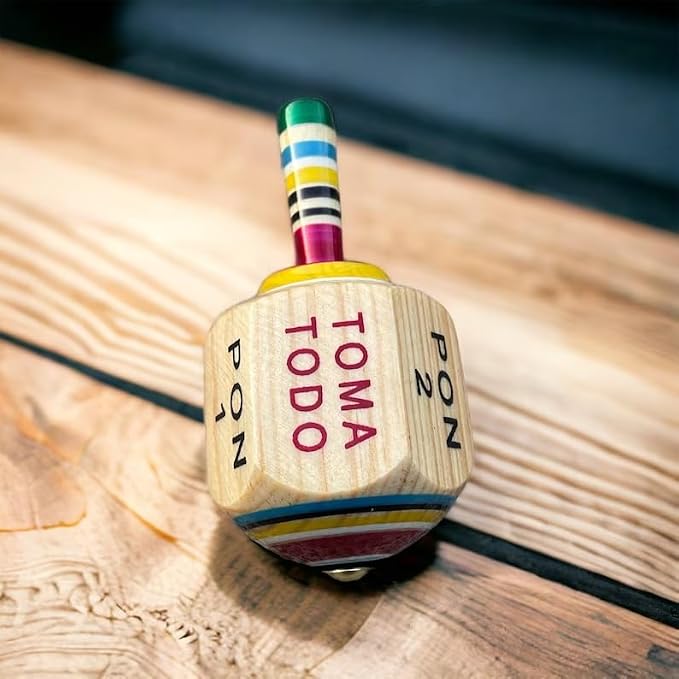 Toma Todo Pirinola – Mexican Spinning Top Drinking Game – Wooden Pirinola for Parties, Cinco de Mayo, Adult Game Night (Small)