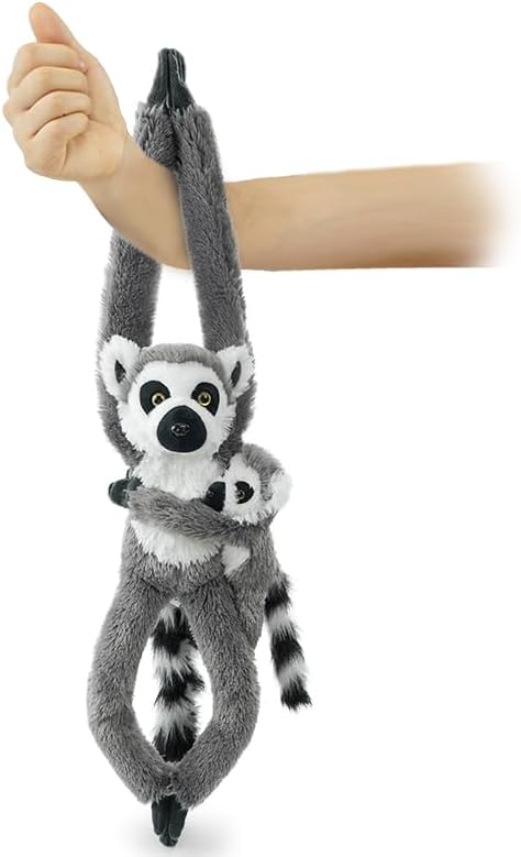 2pcs Lemur Hanging Stuffed Animal Mother with Baby Hangs Plush Toys, Hooks and Stuffed Animals with Rings for Kids 4-8, Gifts for Boys and Girls