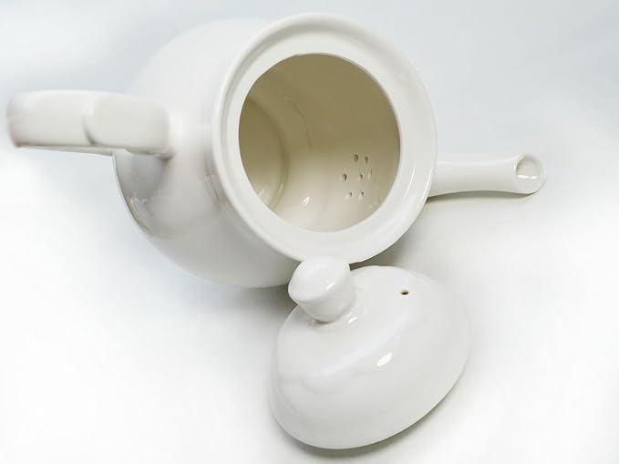White Porcelain Teapot, Large Chinese Lotus Tea Pot Coffee Tea Water Pot Vintage Ceramic Gooseneck Kettle (59oz)