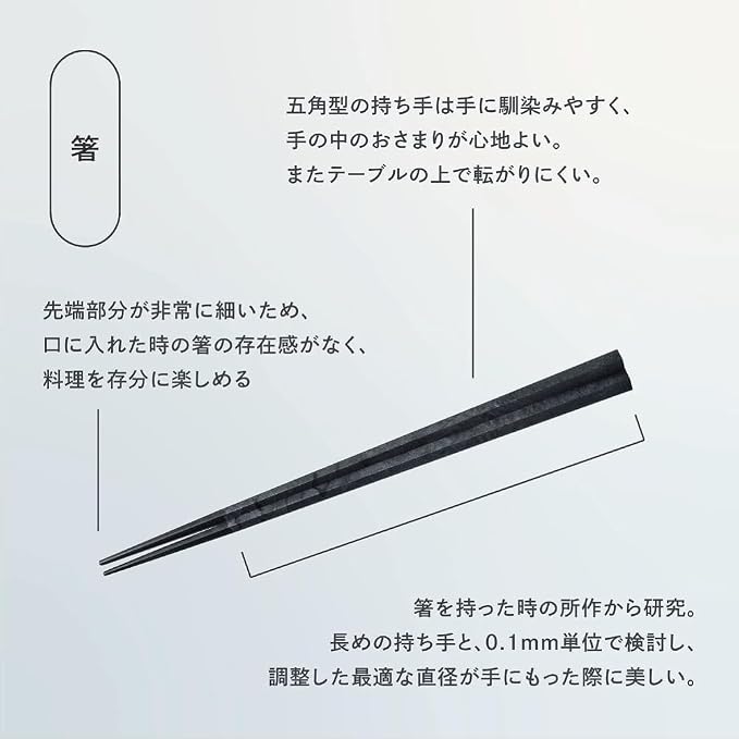 皿 ARAS Chopsticks reusable Black 9.1 inches, made in Japan, Dishwasher-safe, Durable, Pentagon, Simple