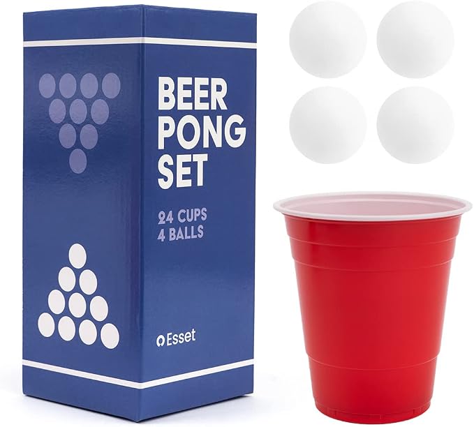 Beer Pong Set – 24 Reusable Cups & 4 Durable Pong Balls | America’s #1 Party Game, Outdoor Events & Gifts for Friends & Family