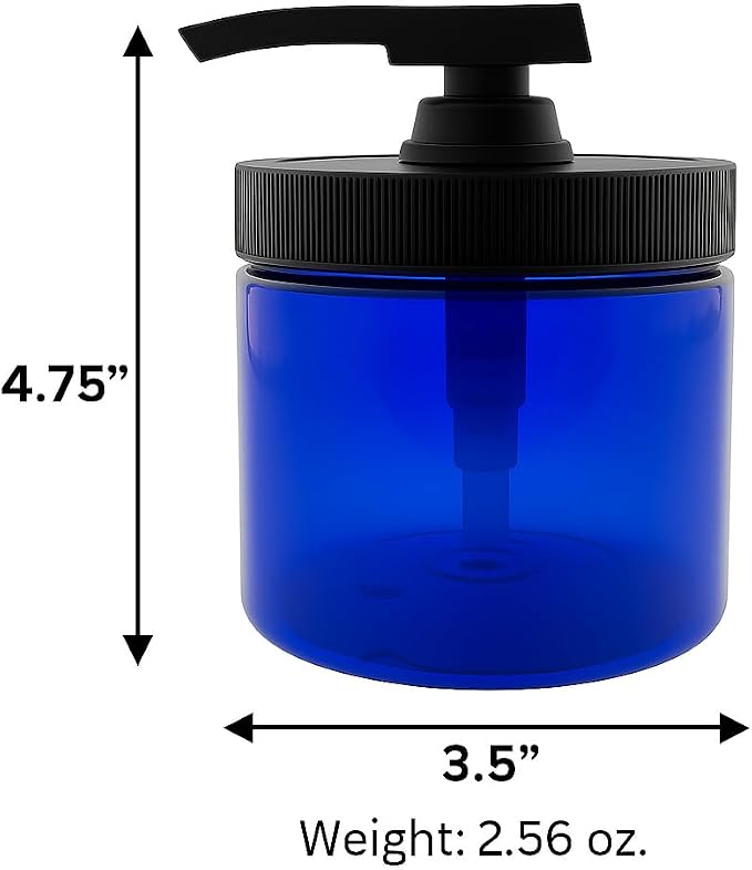 Royal Massage 16oz Refillable Pump Jar with Locking Dip Tube Dispenser – BPA-Free Plastic Container for Massage Oils, Lotions, Creams – Ribbed Lid Wide-Mouth Jar – Durable & Reusable (Black/White, 3)
