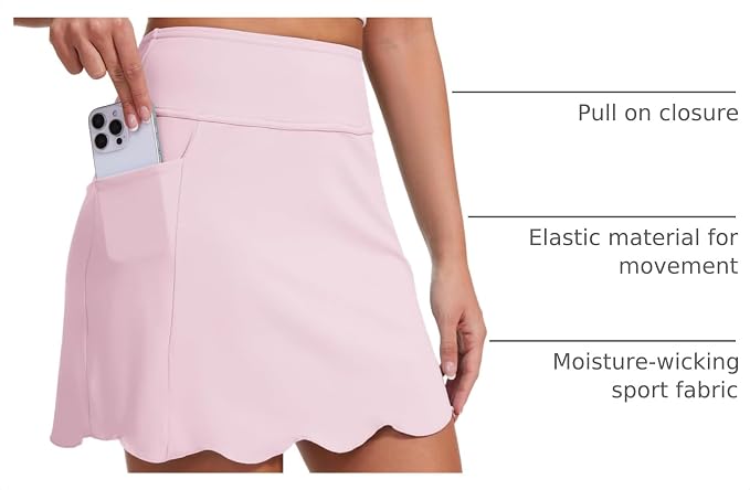 Skorts for Woman with Pockets 16" Golf Athletic Skirts Scalloped Hem Tennis Skirt Dressy Casual