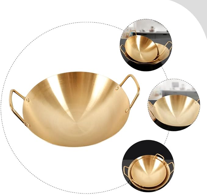 HEMOTON Korean Food Ramen Noodle Pot with Handle Frying Pan Stainless Steel Ramyun Cooker for Cooking Soup Pasta Stew Gold