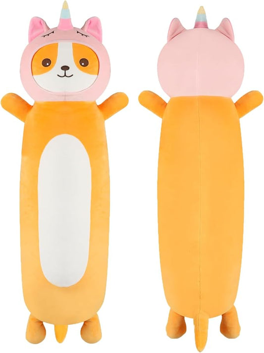 22 Inch Kawaii Unicorn Dog Long Plush Body Pillow Toy, Soft Corgi Shiba Inu Plushies with Stuffy Unicorn Outfit Big Stuffed Animals Gift for Kids Boys Girls, Birthday