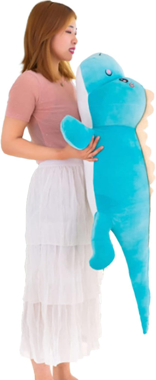 Soft Dinosaur Plush Toy Pillow, Cute Stuffed Animals Doll, Lumbar Back Cushion, Great Gift for Kids Birthday, Valentine (Blue, 31.4in)