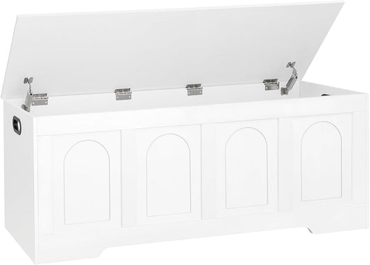 Storage Chest, Wooden Toy Box, White 50.0" L | Extra Large Storage Bench, 2 Soft-close Hinges, Finger-safe Flip-Top Lid, Easy Assembly, Farmhouse Trunk, Living Room/Bedroom