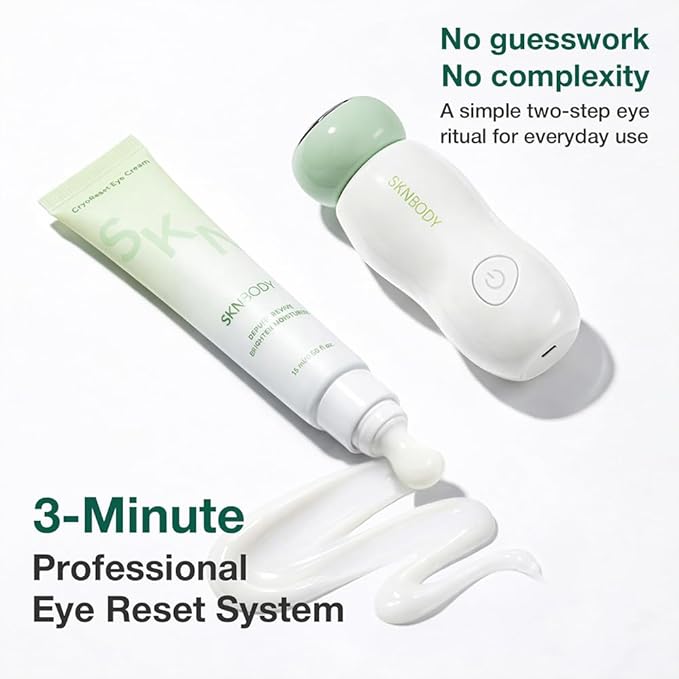 SKNBODY CryoReset™ Eye Duo System Cryotherapy Cooling + SonicTap™ Eye Wand and Eye Cream Set, Under Eye Massager with Gentle Vibration, Refreshes Tired Eyes and Helps Reduce Puffiness